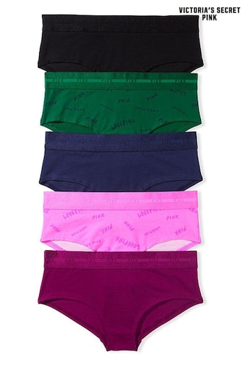 Victoria's Secret PINK Black/Green/Blue/Pink Logo Cotton Hipster Knickers 5 Pack (Q37362) | £25