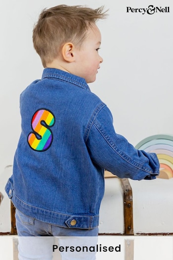 Rainbow Embroidered Initial Organic Denim Jacket by Percy & Nell (Q37374) | £26