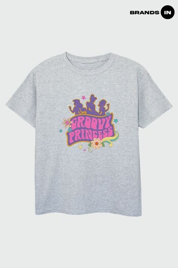 Brands In GREY Disney Princesses Groovy Princess Girls Heather Grey T-Shirt (Q37415) | £17.50