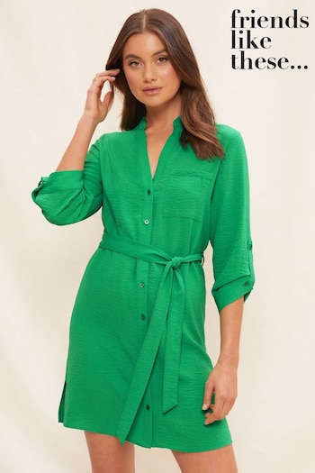 Friends Like These Green Tie Belted Mini Fit Shirt Dress (Q37440) | £37
