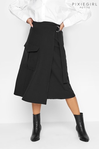 PixieGirl Petite Black Midi Utility Wrap Skirt (Q37499) | £29