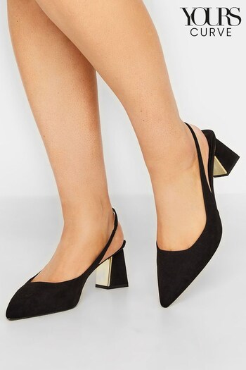 Yours Curve Black Extra-Wide Fit Point Slingback Mid Heel Court Shoe (Q37534) | £36