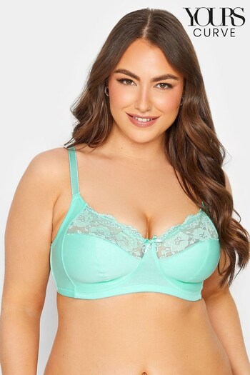 Yours Curve Green Non Wired Cotton Lace Trim Bra (Q37545) | £19