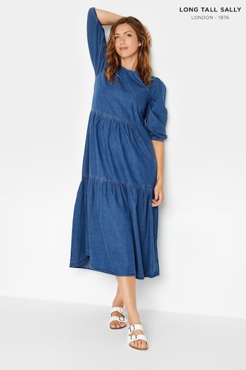Long Tall Sally Blue Mid Wash Tiered Midi Dress (Q37561) | £45