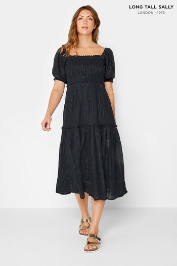 Long Tall Sally Black Sparkly Bardot Shirred Midaxi Dress (Q37562) | £45