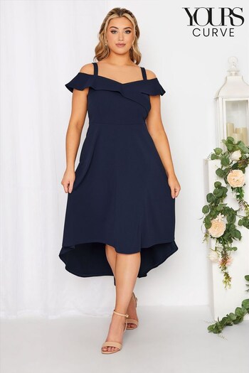 Yours Curve Blue London High Low Bardot Dress (Q37575) | £43