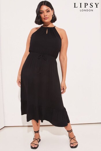Lipsy Black Curve Jersey Halter Keyhole Midi Dress (Q37729) | £38