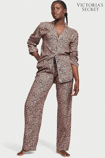 Victoria's Secret Leopard Brown Flannel Long Pyjamas (Q37746) | £49