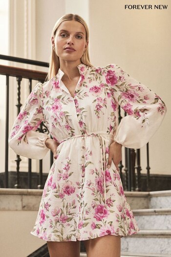 Forever New White & Pink Preston Floral Mini Dress (Q37808) | £110