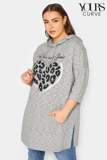 Yours Curve Grey Luxury Heart Cotton Blend Hooded Tunic (Q37900) | £43