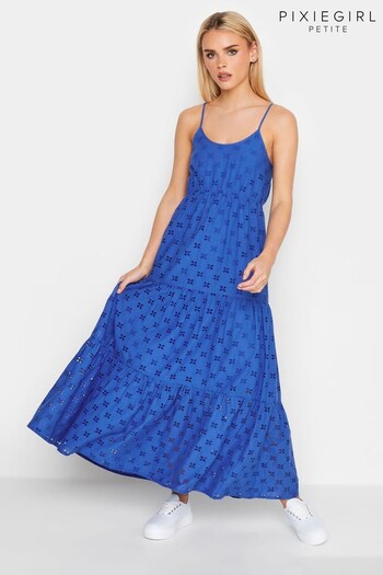 PixieGirl Petite Blue Broderie Strap Maxi Dress (Q37925) | £43