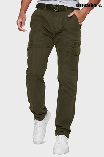 Threadbare Green Cotton Blend Belted Cargo Trousers (Q38030) | £40