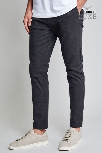 Threadbare Black Luxe Check Chino Trousers with Stretch (Q38031) | £34