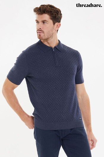 Threadbare Blue Cotton Blend 1/4 Zip Knitted Polo Shirt (Q38054) | £20