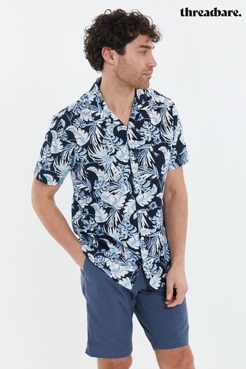 Threadbare Blue Short Sleeve Floral Print Revere Collar Shirt (Q38070) | £22