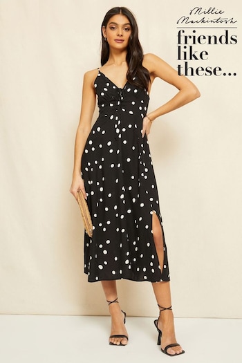 Friends Like These Black Strappy V Neck Summer Midi Dress (Q38104) | £38