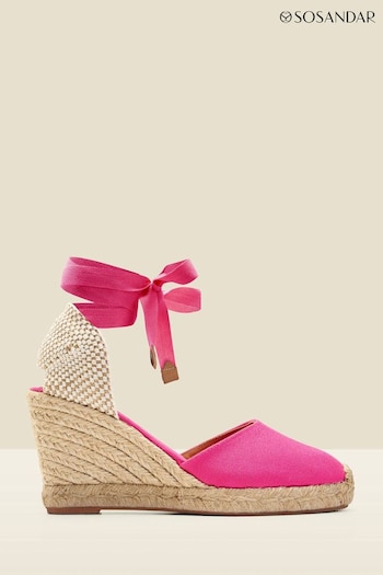 Sosandar Pink Perla Closed Toe Espadrille With Ankle Tie Suede (Q38126) | £69