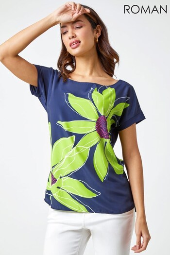 Roman Green & Blue Oversized Floral Print T-Shirt (Q38133) | £26