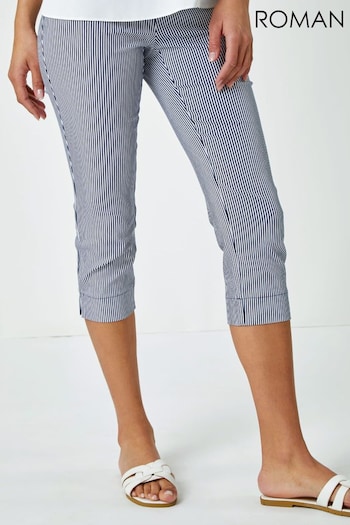 Roman Blue Striped Cropped Stretch Trouser (Q38153) | £26