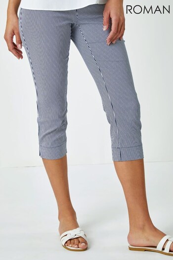 Roman Blue Striped Cropped Stretch Trouser (Q38153) | £26