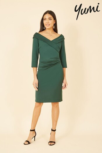 Yumi Green Scuba Fitted Wrap Dress (Q38214) | £65