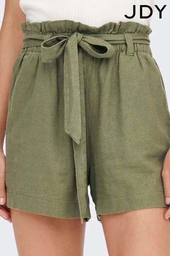 JDY Khaki Green Linen Mix Tie Waist Shorts (Q38238) | £18