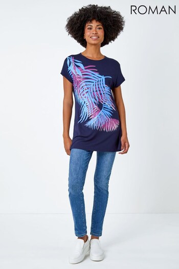 Roman Blue & Purple Foil Leaf Print T-Shirt (Q38241) | £26