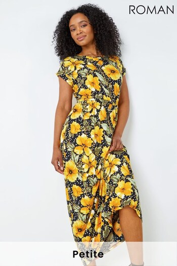 Roman Black & Yellow Petite Floral Spot Print Maxi Dress (Q38259) | £38