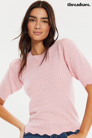 Threadbare Pink Pointelle Crochet Knitted Top (Q38333) | £26