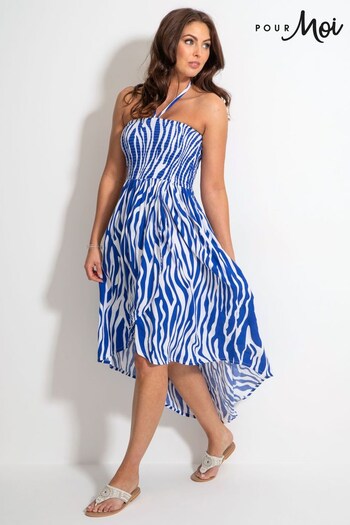 Pour Moi White/Blue Halter Neck Strap Shirred Bodice Maxi Dress (Q38407) | £39