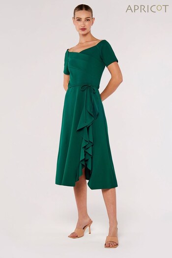 Apricot Green Bardot Frill Occasion Dress (Q38413) | £35