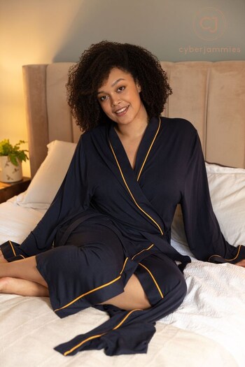 Cyberjammies Blue Charcoal Knit Long Dressing Gown (Q38453) | £49