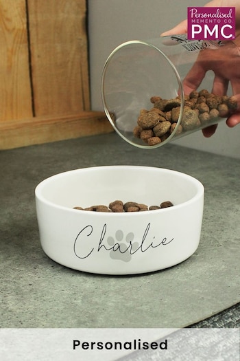 Personalised Paw Print Ceramic Dog Bowl by PMC (Q38469) | £18