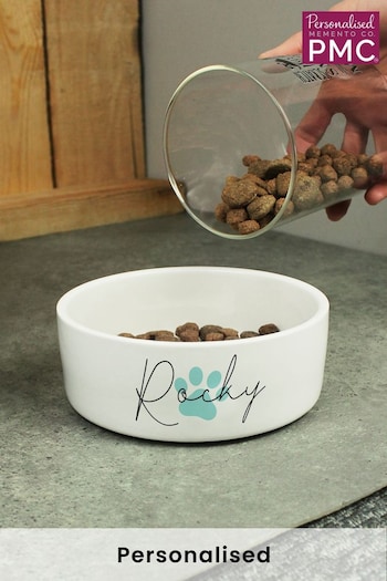 Personalised Paw Print Ceramic Dog Bowl by PMC (Q38470) | £18
