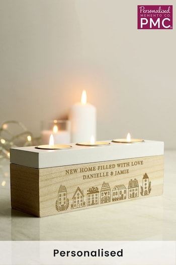Personalised Home Sweet Home Wooden Triple Tealight Holder by PMC (Q38480) | £15
