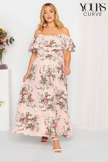 Yours Curve Pink London Floral Cold Shoulder Maxi Dress (Q38556) | £37