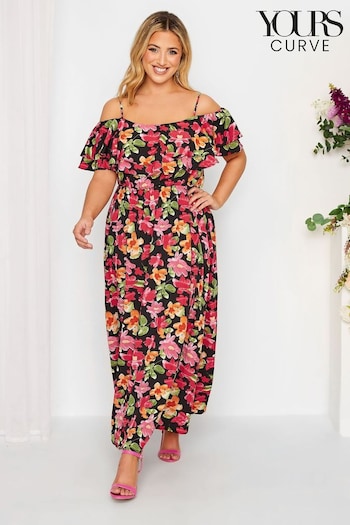 Yours Curve Black London Floral Cold Shoulder Maxi Dress (Q38564) | £75