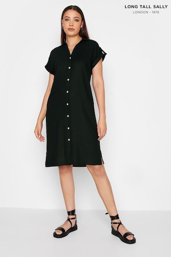 Long Tall Sally Black Linen Button Through Dress (Q38570) | £40