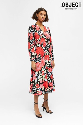 OBJECT Black V Neck Printed Wrap Dress (Q38591) | £70