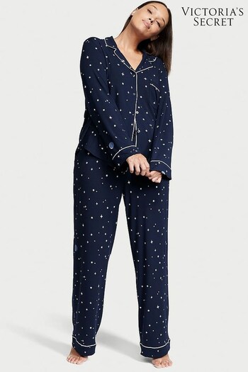 Victoria's Secret Tranquil Navy Blue Moon and Stars Modal Long Pyjamas (Q38607) | £59