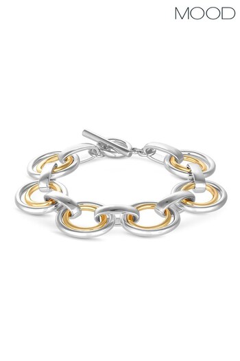 Mood Silver Two Tone Polished Graduated Link Bracelet (Q38644) | £16