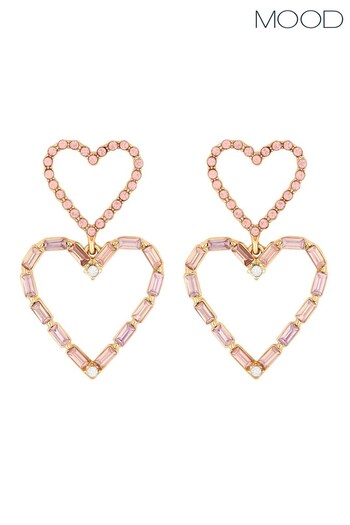 Mood rose gold Mixed Stone Linear Cupchain Double Drop Earrings (Q38646) | £16