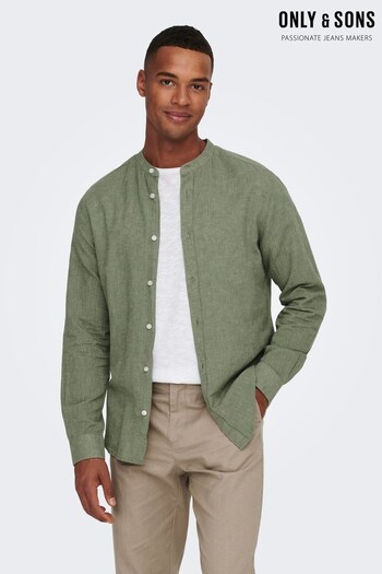 Only & Sons Green Long Sleeve Button Up Shirt Contains Linen (Q38873) | £38