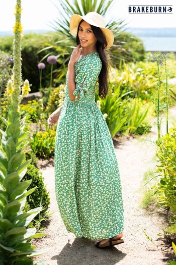 Brakeburn Green Spring Garden Pintuck Maxi Dress (Q38920) | £70