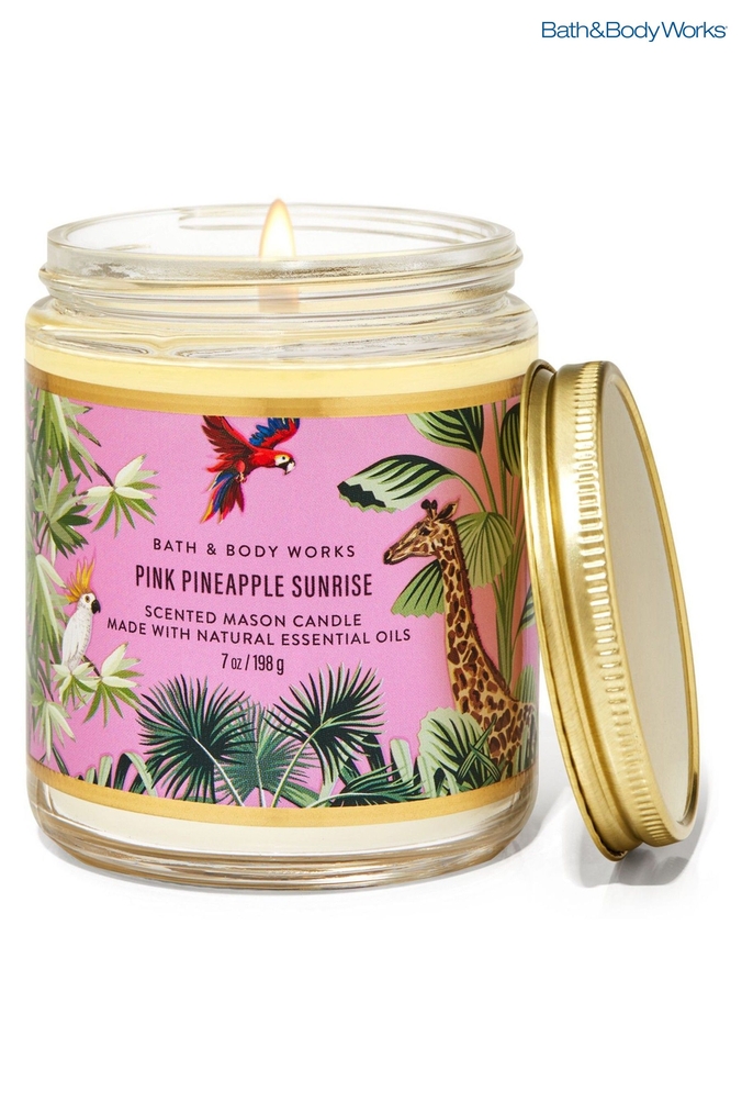 Bath & Body Works NEW PINK PINEAPPLE SUNRISE Pink Pineapple Sunrise Mason Single Wick Candle 7 oz / 198 g (Q39020) | £22