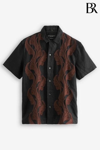 Banana Republic Black Botanica Embroidered Resort Linen Shirt (Q39084) | £57