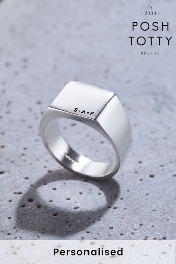 Personalised Unisex Silver Signet Ring by Posh Totty (Q39182) | £92