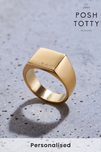 Personalised Unisex Silver Signet Ring by Posh Totty (Q39183) | £109