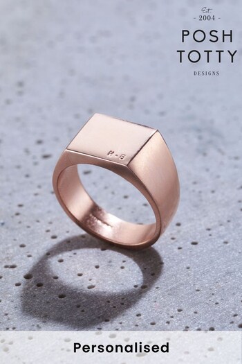Personalised Unisex Silver Signet Ring by Posh Totty (Q39184) | £102