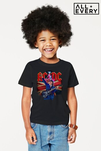 All + Every Black ACDC Logo Angus Young Union Flag Lightning Music Kids T-Shirt (Q39197) | £19